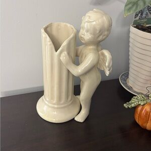 Vintage ceramic Cream Angel Figurine Vase